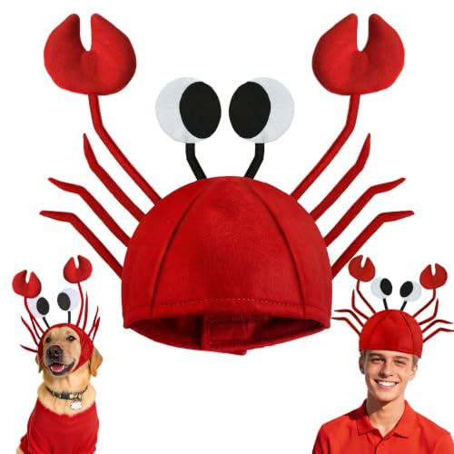 Blvochnnt Funny Crab Hat 3D Lobster Seafood Hats Crazy Cap Day Costume Accessories for Pets Adults Dress Up Themed Party Supplies Crab Feast Decor Halloween