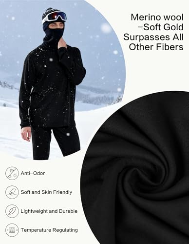 100% Merino Wool Base Layer Mens, Midweight Mens Thermals Top and Bottom Set,250g Thermal Underwear for Cold Weather - Image 6