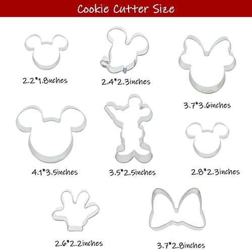 8 Pack Cookie Cutters Themed of Mickey Minnie Mouse, Stainless Steel Sandwich Cake Cutter Set Baking Molds
