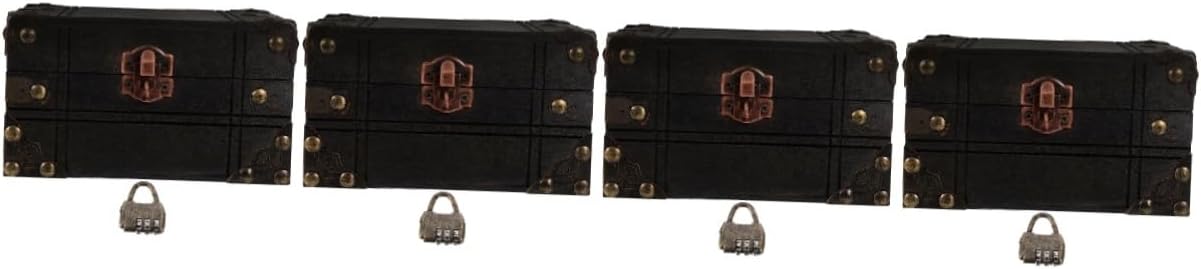 SOLUSTRE 4pcs Vintage Wooden Treasure Chest Decorative Keepsake Box Lock for Jewelry Storage for Women and Girls Special Occasions