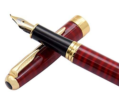 Gullor Calligraphy & Art Fountain Pen 388 Black With Red Grain And Golden Bent Nib #TOP4