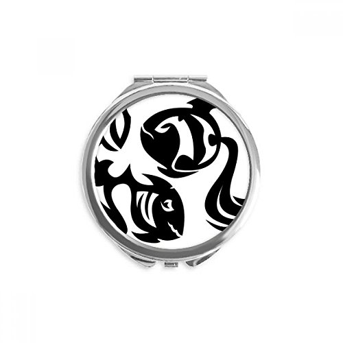 Espejo de bolsillo de Piscis redondo y portátil de mano, accesorio de maquillaje del zodiaco