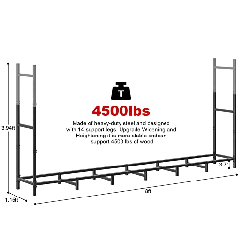 Nananardoso 8Ft Outdoor Firewood Rack Stand For Indoor Fireplace Wood Storage, Fire Log Stacker Holder, Heavy Duty Logs Stand Stacker Holder For Fireplace Metal Lumber Storage, Matte Black #TOP3