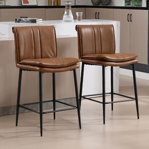 Ya-Home Set of 2 Bar Stools in PU Leather Modern Breakfast C