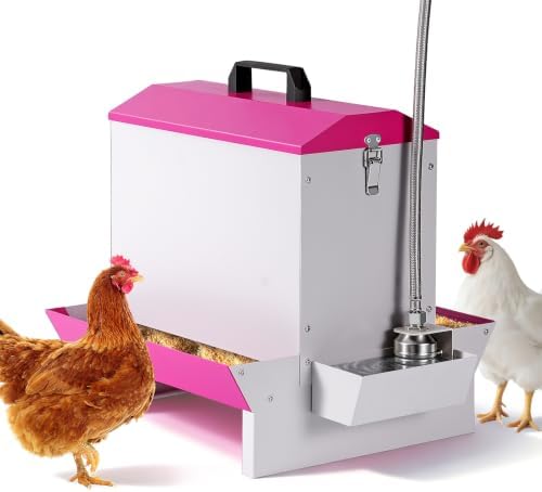 Comedero y Bebedero para Gallinas 2 en 1, 5KG Distribuidor Automático de Alimento para Pollos Metálico, Fuerte, Fácil de Limpiar