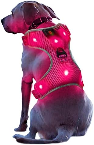 Ultra Green Dog Harness Medium Size USB Rechargeable LED Dog Harnesses Light Up Harness Anti Pull Safety Harness Light Up Dog Harness Bright Flashing Dog Harness Hi Vis Dog Vest Illuminated Dog Jacket