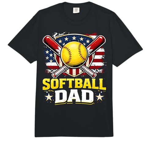 Men Softball Dad USA American Flag Patriotic Father's Day Comfort Colors Adult Heavyweight T-Shirt