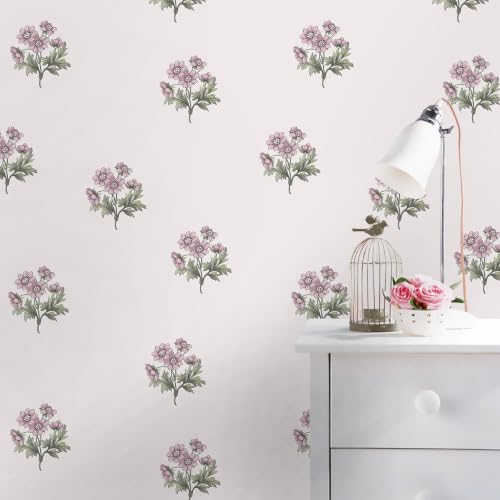 Toduso Peel and Stick Wallpaper Pink Floral Wall Paper Vintage Contact Paper for Girls Bedroom Flower Self-Adhesive Waterproof Wallpaper for Bathroom Farmhouse Cabinets 17.3" x 78.7"