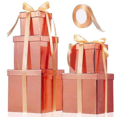 Cholemy 5 Pcs Square Nesting Boxes Decorative Gift Boxes with