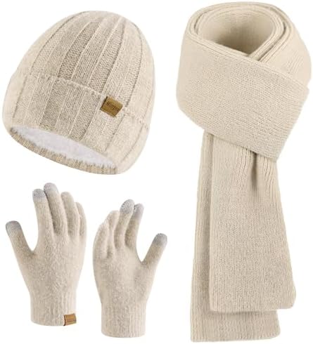 Womens Beanie Hat Scarf Gloves Set Gifts for Women Men