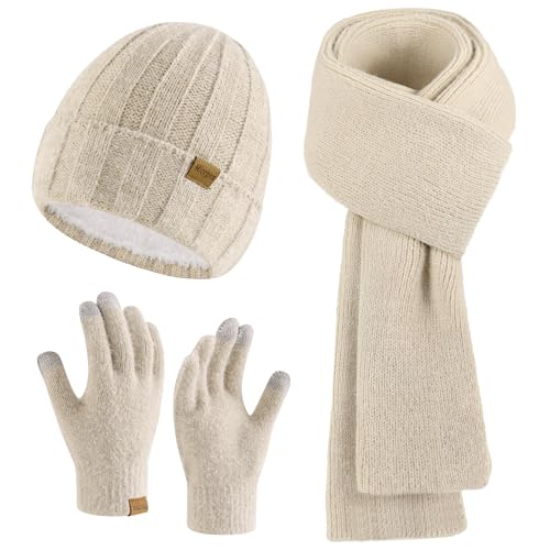 Women s Winter Beanie, Scarf & Gloves Set Warm Fleece Lined Gift