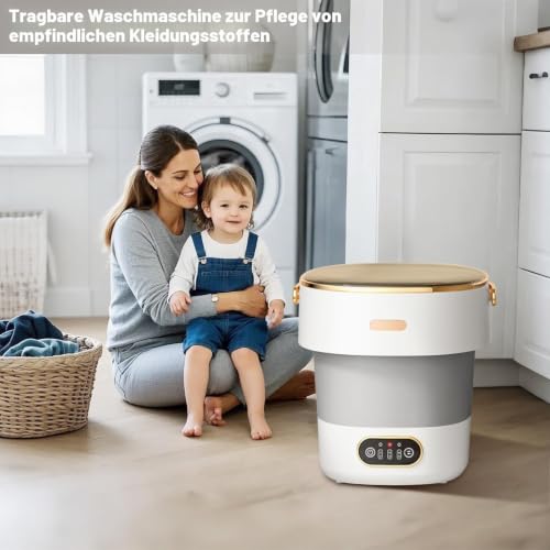 Faltbare Mini Waschmaschine 13L, 2-in-1 Tragbare Waschmaschine Mit Touchscreen & Schleuderkorb, 4 Modi Reisewaschmaschine Für Unterwäsche Socken Babykleidung & Camping Wohnmobil Apartment Dorm, Weiß – Bild 3