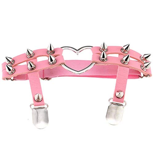 Poison Pear Boucle de Jambe en Cuir Rivet Punk Mode Rock Style Hip-hop Boucle de Jambe Porte-Jarretelles. (Rose) Cover