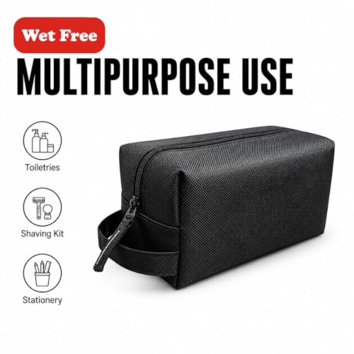 Image of Multipurpose Travel Pouch-Black, Waterproof Storage Bag for Toiletries, Shaving Kit & Stationery, Strong Zipper, Durable PVC Coated Fabric, Easy-to-Clean & User Friendly Stuff Organizer