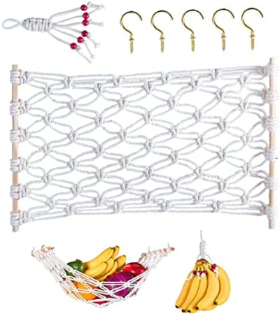 Fruit Hammock, Fruit Holder Net, Banana Hammock Holder, Hanging Fruit Basket, Produce Hammock for Fruit Hanging Fruit Hammock Produce Holder Net with Banana Hanger for Kitchen Under Cabinet