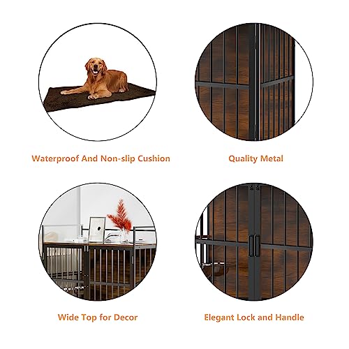 image for ROOMTEC Furniture Style Large Dog Crate with 360° & Adjustable Raised