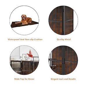 ROOMTEC Furniture Style Large Dog Crate with 360° & Adjustable Raised Feeder for Dogs 2 Stainless Steel Bowls -End Table House Pad, Indoor Use,41" L X 24" W 36" H, Classic Brown ROOMTEC Furniture Style Large Dog Crate with 360° & Adjustable Raised Feeder for Dogs 2 Stainless Steel Bowls -End Table House Pad, Indoor Use,41″ L X 24″ W 36″ H, Classic Brown