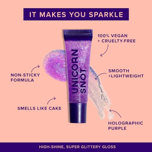 Image of UNICORN SNOT Holographic Glitter Lip Gloss | Sparkly & Shimmer Lips for Glitter Makeup | Vegan & Cruelty Free 0.37 fl oz (Orchid /Holographic Purple)