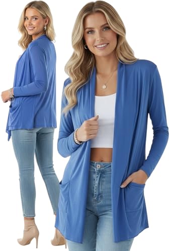 Image of ToBeInStyle Womens Open Front Long Sleeve Lightweight Asymmetrical Draped Cardigan with Side Pockets