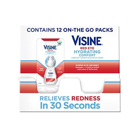 Visine Red Eye Hydrating Comfort Redness Relief and Lubricant Eye Drops to Relieve Red Eyes Due to Minor Eye Irritations Fast and Help Moisturize Dry Eyes, On-The-Go Packs, 12 x 0.28 fl. oz Cover