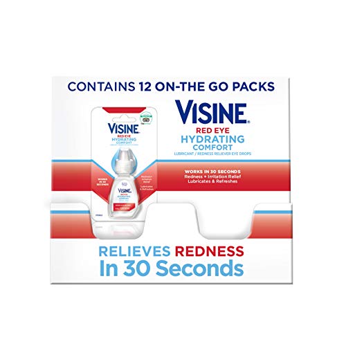 Visine Red Eye Hydrating Comfort Redness Relief and Lubricant Eye Drops to Relieve Red Eyes Due to Minor Eye Irritations Fast and Help Moisturize Dry Eyes, On-The-Go Packs, 12 x 0.28 fl. oz