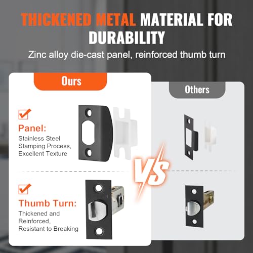 VEVOR Double Door Handle Set, Matte Black Square Door Lever, Double Front Door Handle Set with Reversible Handle Lever, Heavy Duty Double Door Lock Set with Dummy, for Office Door or Front Door by VEVOR - Image 3