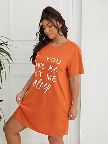 Floerns Women's Plus Size Letter Print Short Sleeve Sleepshirt Night Dress Orange 3Xl #TOP3