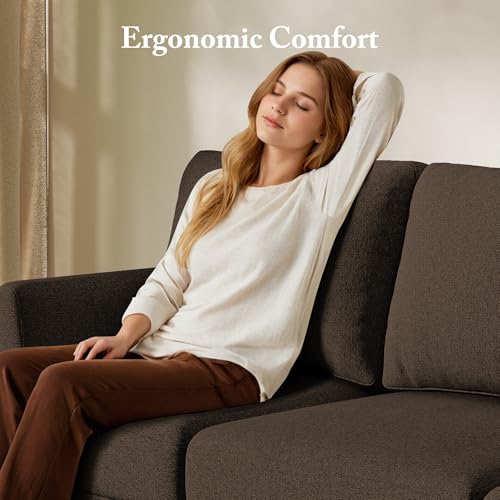 Busaurus 3 Seater Sofa Couch with Deep Seats, 89\" Mid Century Modern Upholstered Sofa with Armrests, Comfy Couches for Living Room, Bedroom, Apartment and Office (Brown) - Thumbnail 3