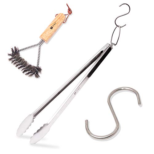 D-Ice Heavy-Duty Grill Tongs - Extra Long 16”, Strong Stainless Steel, Anti-Slip Grip, Perfect For Bbq, Meat, Vegetables, Oven, Charcoal, Kitchen - Complete With S Hanging Hook And Grill Brush #TOP7