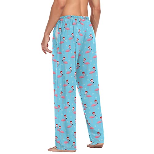 Christmas Hat Flamingo Pajama Pants Mens Lounge Pants Straight-Fit Men Pajama Bottoms With Drawstring & Pockets Size M #TOP5