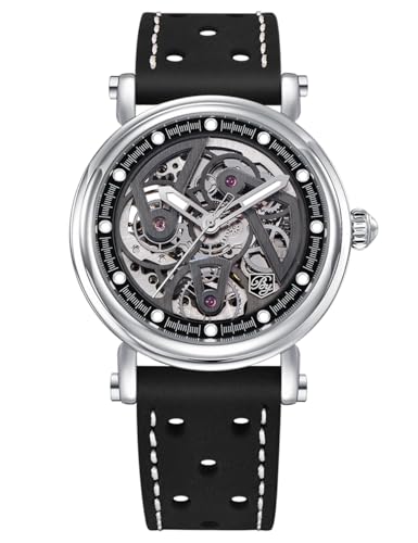 Image of BENYAR Automatic Watches for Men Black Skeleton dial 50M Waterproof Leather Men