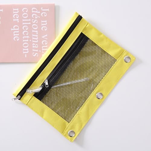 Image of Pencil Pouch for 3 Ring Binder - 3 Hole Zipper Pen Case Bag Holder Bulk Accessories Clear Window Aesthetic Organizer Pockets