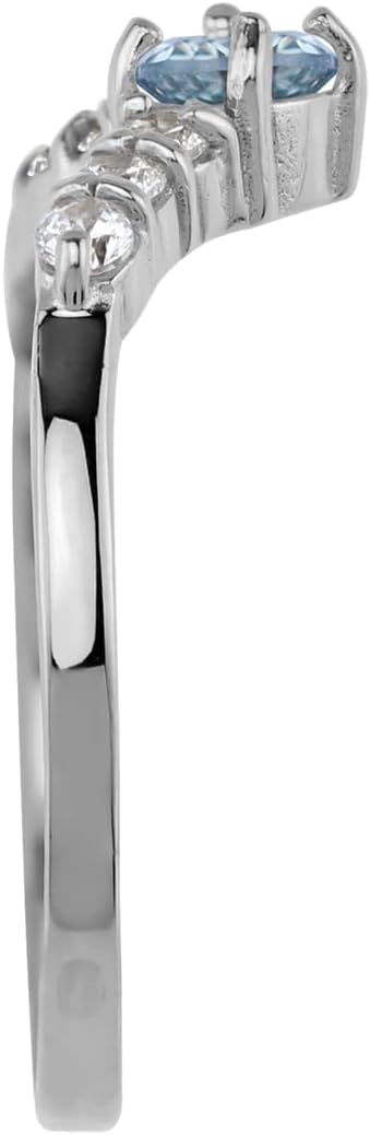 Silvershake Round Shape Gemstone White Gold Plated or Yellow Gold Plated 925 Sterling Silver V Shape Stack/Stackable Ring Jewelry for Women