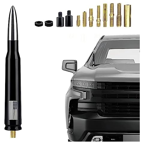 ZKFAR Pack-1 Automobile Antenna Mast, American Flag Car Truck Bullet Antenna, for GM Chevy Silverado 1500 3500 HD Avalanche GMC Sierra 1500 3500 Denali Heavy Duty Pickup Trucks Accessories (Silver) Cover