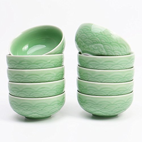 Chinese Rice Bowls 10-Ounce Celadon Glazed 4.5Inch Cereal Bowl with