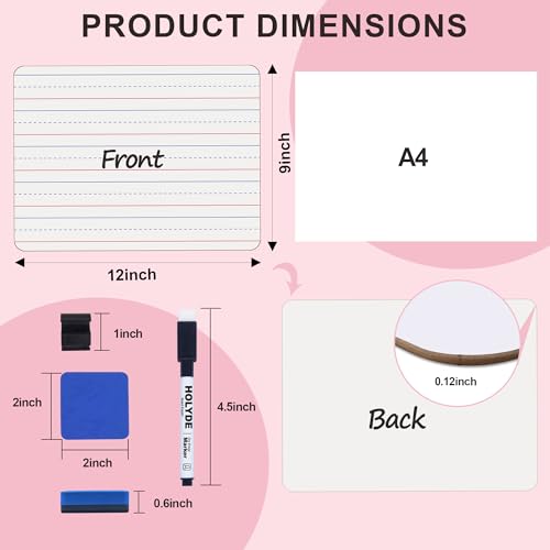 Dry Erase Boards 6 Pack, Double Sided Small Whiteboards with Lines for Kids, Students, Teacher & Classroom Pack, 9\"x12\" Mini Individual White Boards Lined for Writing Math English Practice