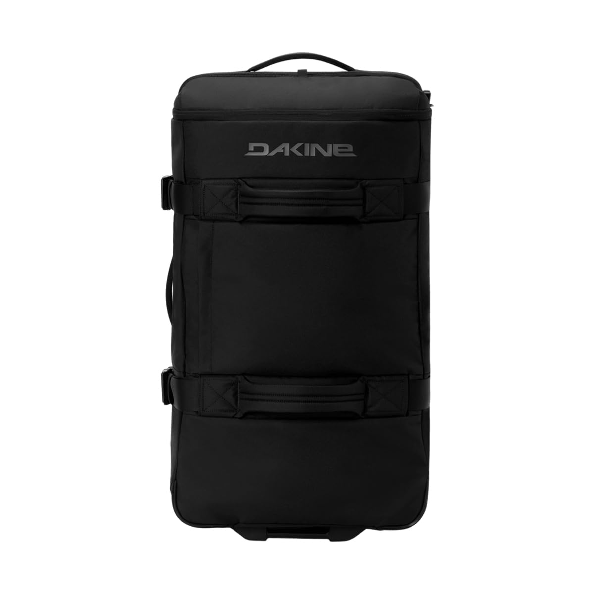 Dakine Split Roller 110L, 2-Wheel Travel Luggage, Black | 110L 2-wheel luggage, split-level organization, Split-Wing collapsible brace, lockable YKK zippers, urethane wheels, recycled