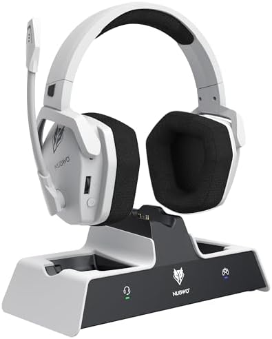 NUBWO G06 Pro Wireless Gaming Headset mit Ladestation für Headset und PS5 Controller, 17ms Niedrige Latenz, 120 Stündige Akkulaufzeit, Dynamische 50mm Treiber Weiß (Nicht mit Xbox Kompatibel)