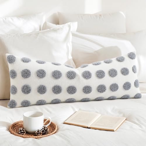 NUYECY Decorative Lumbar Throw Pillow Covers 14 x 36,Super Soft Chenille Long Pillow Covers Cushion Case for Farmhouse Sofa Couch Bed Livingroom,Modern Boho,Grey