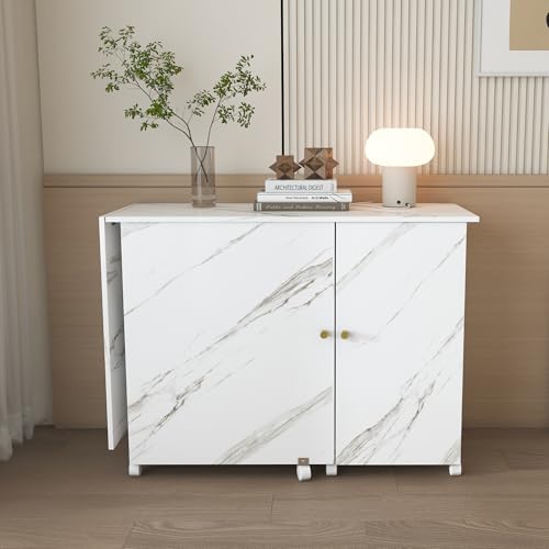 KEIKI 57.5\" 4-in-1 Folding Sewing Table with Storage, Sewing Machine Table with Shelves & Lockable Wheels, Multi-Functional Craft Desk Sewing Cabinet for Home Use, White