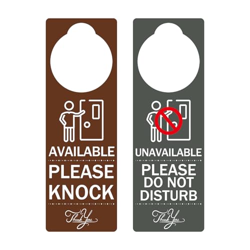 Please Knock Available/Unavailable Do Not Disturb Sign,2 Pack for Home Office Restroom Conference Hotles Hospital,Door Hanger Sing Tells Whether Room Status -9''x 3''(Brown&Grey)