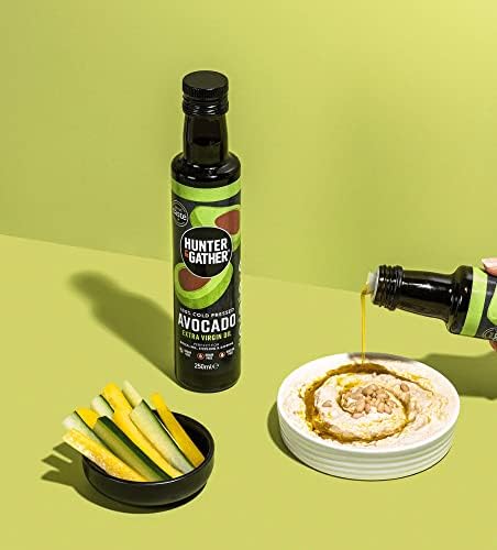 Hunter & Gather Extra Virgin Avocado Oil 250ml | Cold Pressed, Unrefined and Bottled in UK | 100% Natural Avocado Oil | Versatile for Drizzling, Sizzling and Dipping | Sugar, Gluten and Dairy Free