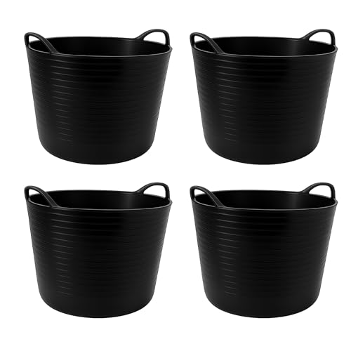 TUKA Pack de Capazos de Plástico 42 L – Profesional | Barreño, Cubeta Resistente Multiusos para albañilería, jardinería, Agricultura y hogar (2, Negro) (4, Negro)