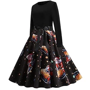 NJGRAE Robe Ete Femme Robe De Princesse Fille 8 Ans Rose Ladies Dress Vintage Long Sleeve Noel imprimé col Rond 1950 Housewife Evening Party Robes en Vrac