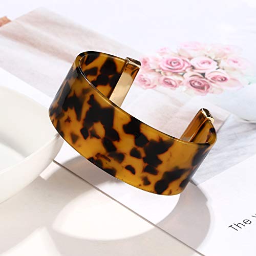 Yosion Tortoise Wide Cuff Bangles For Women Acrylic Resin Open Bangle Bracelets Adjustable Statement Leopard Bracelets For Girls (A Tortoise) #TOP3