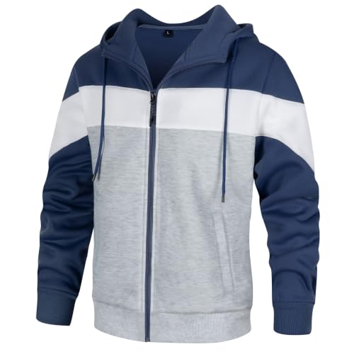 Image of DUOFIER Men's Hoodies Zip Front Sweatshirt Color Blocking Hooded