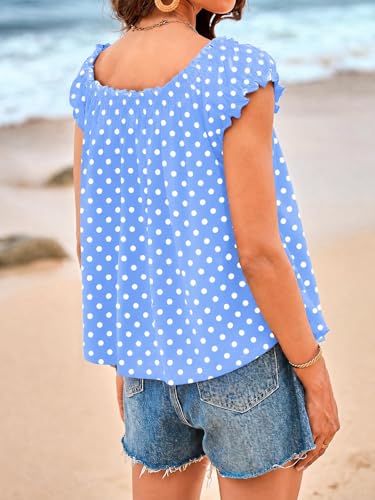 Image of Tankaneo Women Summer Tie Front Tank Tops Cap Sleeve Pleated Babydoll Tops Casual Loose Fit Going Out Flowy Shirt