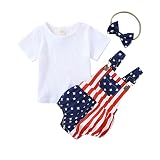 LIOMENGZI 4th of July Baby Girl Outfits Cotton Ribbed Plain Tshirt American Flag Overall Romper Shor