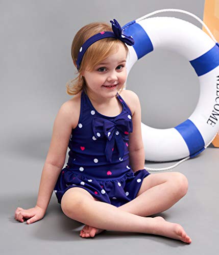 Jastore Baby Girls Swimwear One Piece Swimsuits Beach Wear with Headband (3-4T, Blue) - Thumbnail 5