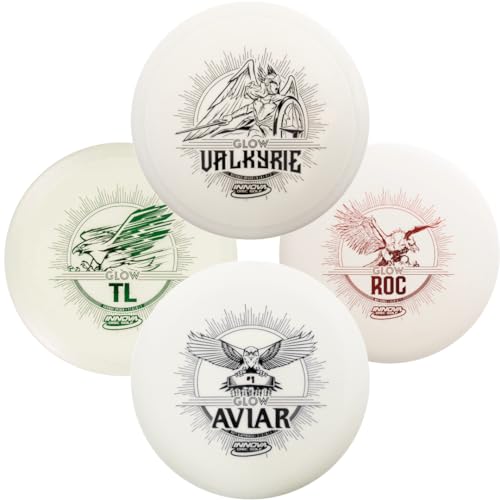 INNOVA Glow Disc Golf Starter Set – 140-180g – DX Putter, Mid-Range, & Drivers PDGA Approved Disc Golf Set